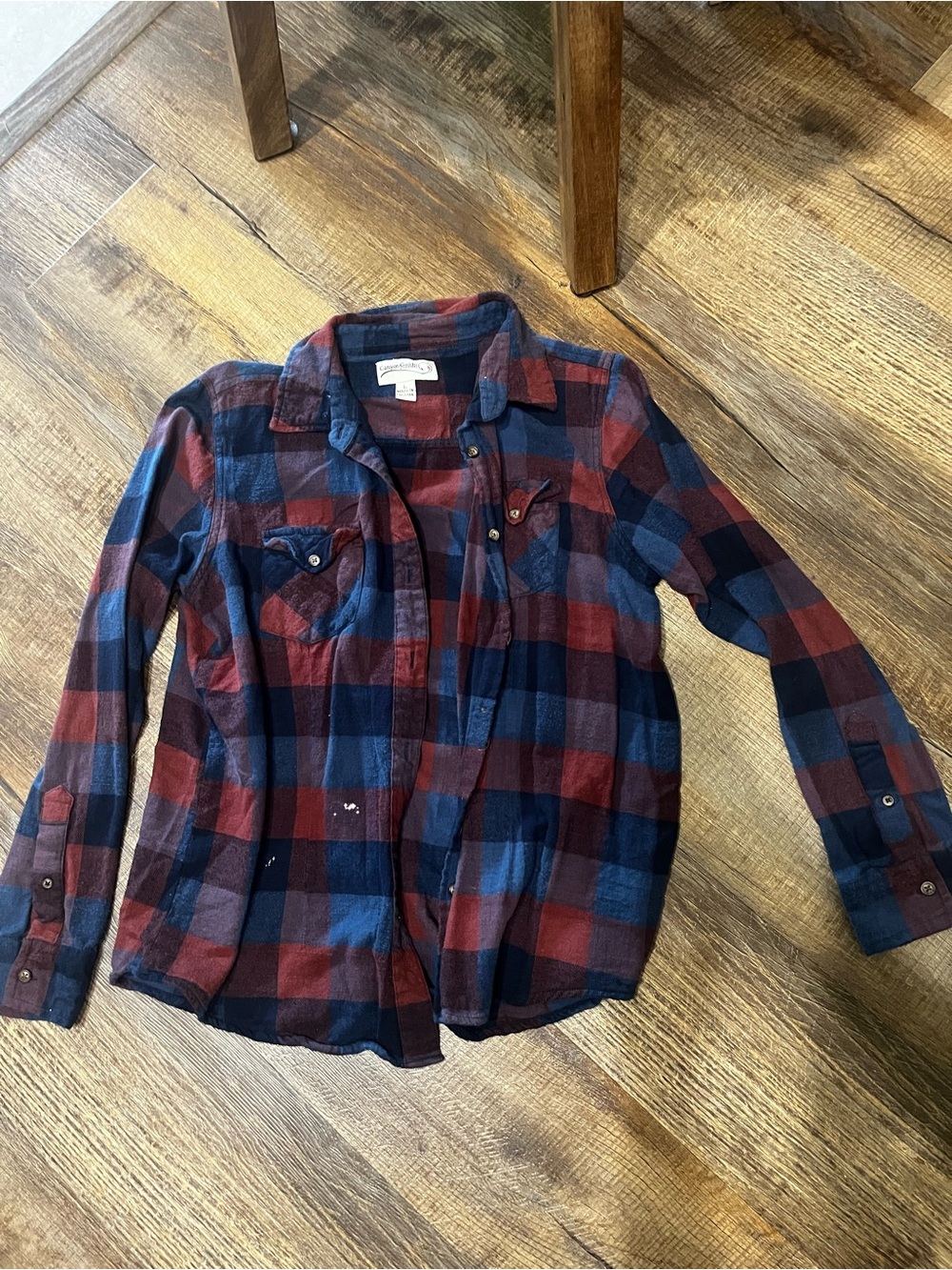 Plaid Button-Up Flannel Shirt in Navy & Burgundy